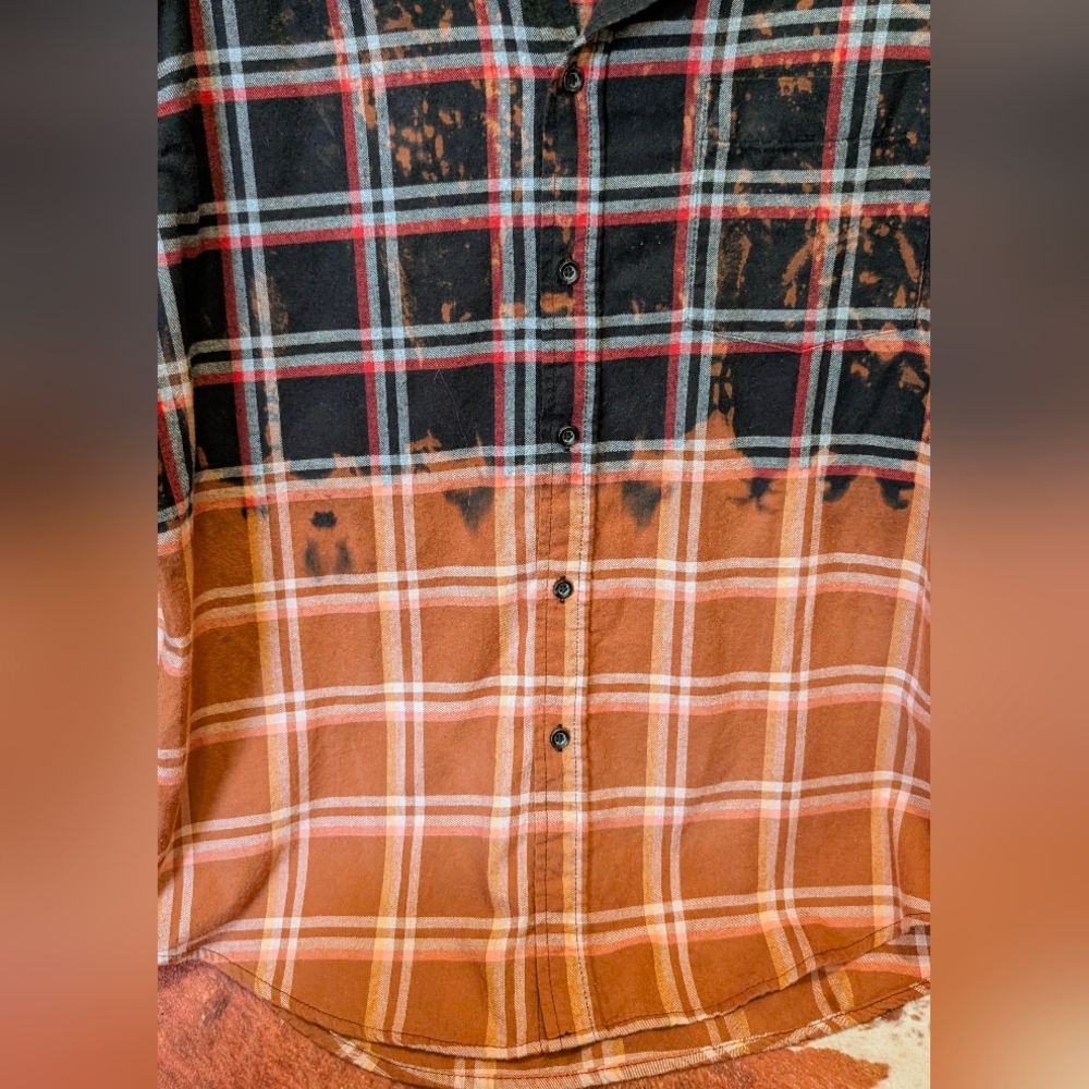 Credence Clearwater Revival Upcycled Dip Dye Bleached Flannel Shirt - Picture 15 of 15
